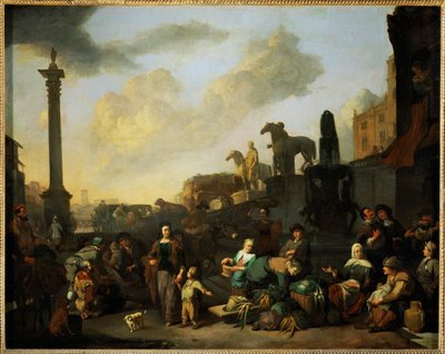 Le marche aux herbes a Rome - örtmarknaden i Rom ... av Johannes Lingelbach