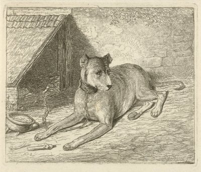 Hund på en kedja vid en hundkoja av Johannes Mock