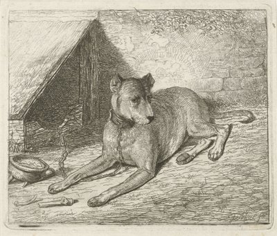 Hund på en kedja vid en hundkoja av Johannes Mock
