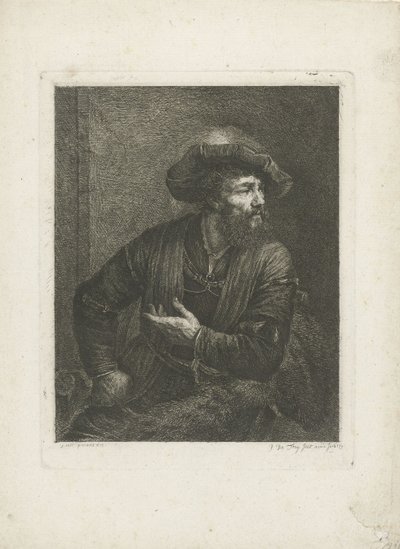 Porträtt av okänd man med fjäderbasker av Johannes Pieter de Frey