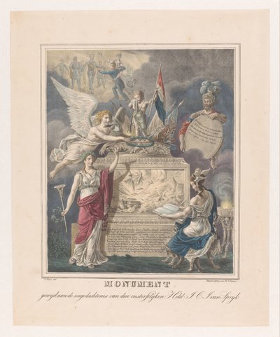 Allegoriskt begravningsmonument för Jan Carel Josephus van Speijk Monument tillägnat minnet av den odödlige hjälten J.C.J. van Speijk (titel på objekt) av Johannes Steyn