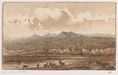 Bergslandskap med rådjur av Johannes Tavenraat (signed by artist)