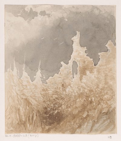 Ruin mellan träd av Johannes Tavenraat (signed by artist)