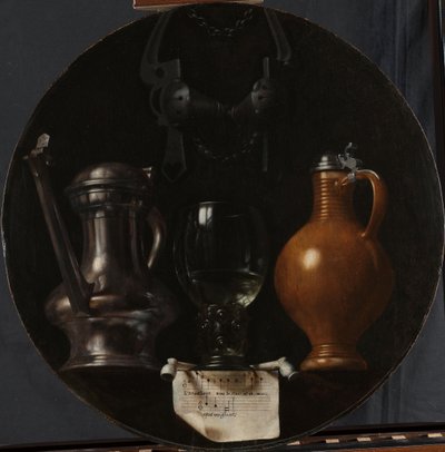 Emblematiskt stilleben med flaggan, glas, kanna och träns Emblematiskt stilleben med flagga, glas, kanna och träns av Johannes Torrentius