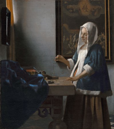 Kvinna som håller en balans av Johannes Vermeer