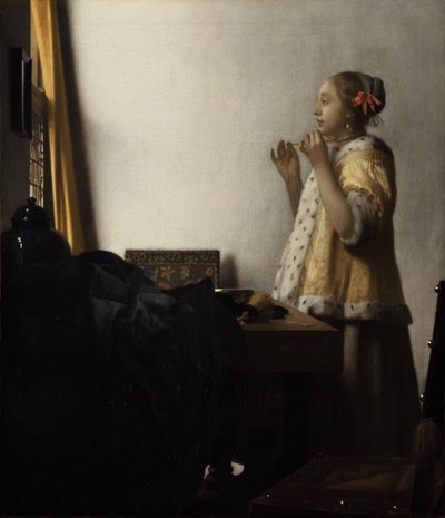 Ung kvinna med pärlhalsband av Johannes Vermeer