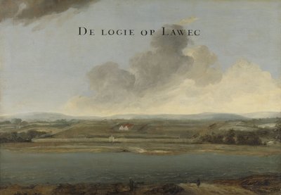 Två vyer av nederländska ostindiska kompaniets handelsplatser: Lawec i Kambodja och Banda på södra Moluckerna Utsikt över den holländska bosättningen vid Lawec i Kambodja av Johannes Vinckboons (attributed to)