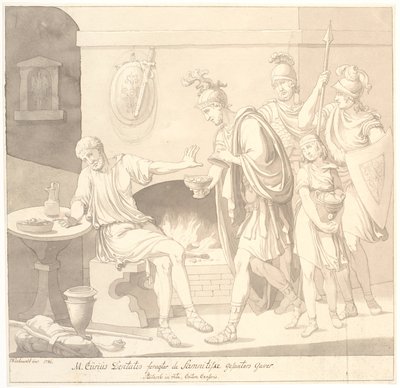 "M. Curius Dantatus foragter de Samnitiske Gesanters Gaver./ Plutach: in vita. Censor Cato." av Johannes Wiedewelt