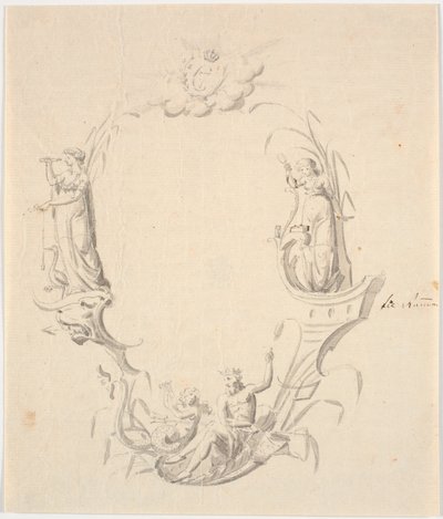 Utkast till titelvinjett till sjökort (med texten: Pass Kaart över Kattegattet, upplaga av Søkortarkivet 1799) av Johannes Wiedewelt