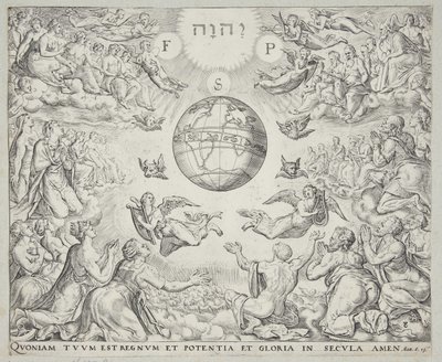 Tillbedjan av treenigheten i himlen av Johannes Wierix