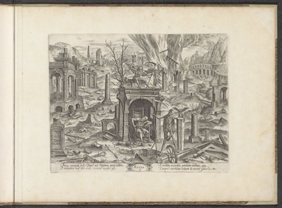 Ålder från 80 år till döden; ruinen 5. Ruyne (titel på objekt) Six Ages of Man / Six Building Orders (serietitel) Theatre Vitæ Humanæ (serietitel) av Johannes Wierix