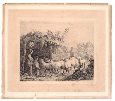 En fårhjord körs in i en ladugård av Johannes Wilhelm Zillen