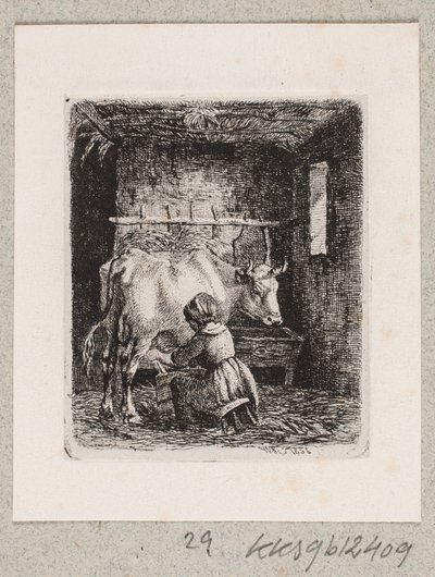 En flicka mjölkar en ko av Johannes Wilhelm Zillen