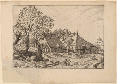 Gård med skjul och dragbrunn av Johannes and Lucas van Doetechum after Master of the Small Landscapes
