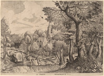 Pagus Nemorosus (skogsbevuxen by) av Johannes and Lucas van Doetechum after Pieter Bruegel the Elder