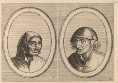 "Rijckje Schimmel-penninghs" och "Lubbert Leever-korv" av Johannes and Lucas van Doetechum after Pieter Bruegel the Elder