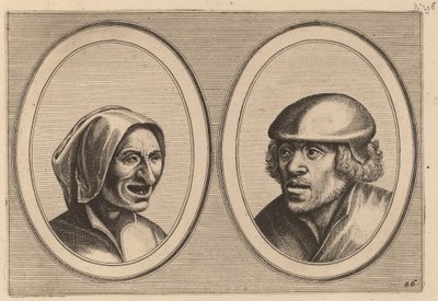 "Woman Verneem-al" och "Hans de Pluym-strijcker" av Johannes and Lucas van Doetechum after Pieter Bruegel the Elder