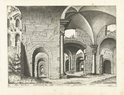 Utsikt över Diocletianus bad Romerska ruiner, 1561 (serietitel) av Johannes of Lucas van Doetechum (attributed to)
