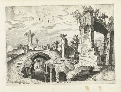 Utsikt över ruinerna på Palatine Hill Romerska ruiner, 1561 (serietitel) av Johannes of Lucas van Doetechum (attributed to)