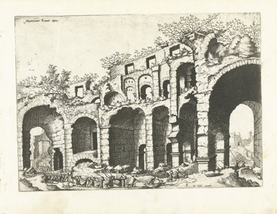 Utsikt över en amfiteater förmodligen Colosseum Romerska ruiner, 1561 (serietitel) av Johannes of Lucas van Doetechum (attributed to)