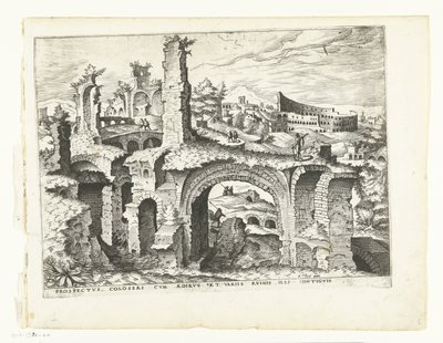 Utsikt över Colosseum Romerska ruiner, 1561 (serietitel) av Johannes of Lucas van Doetechum (attributed to)