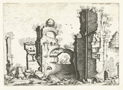 Utsikt över ruiner, möjligen Caracalla-baden Romerska ruiner, 1561 (serietitel) av Johannes of Lucas van Doetechum (attributed to)