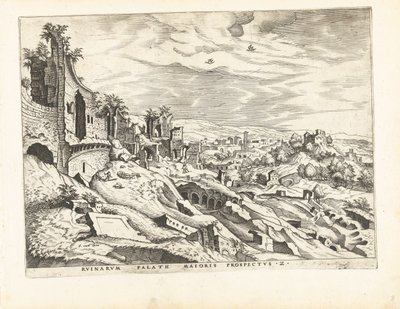 Andra utsikten över Palatine Hill i Rom Romerska ruiner, 1561 (serietitel) av Johannes of Lucas van Doetechum (attributed to)