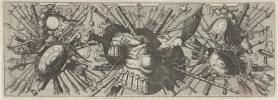 Panoply. Fris med romerska armar, nedre delen Panoplia sev armamentarium... (serietitel) av Johannes of Lucas van Doetechum