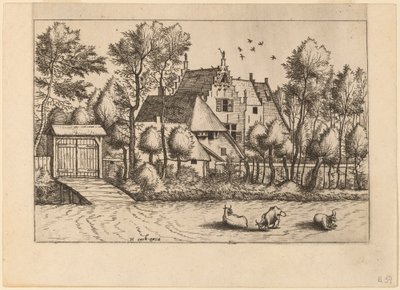 Hus på landet med dike av Johannes van Doetechum, the Elder and Lucas