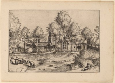 Landsby med kyrka av Johannes van Doetechum, the Elder and Lucas