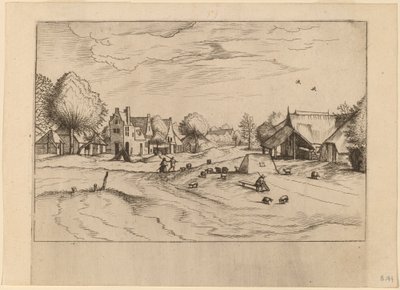 Landsby med får och sittande herde av Johannes van Doetechum, the Elder and Lucas
