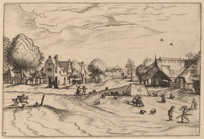Landsby med får och sittande herde av Johannes van Doetechum, the Elder and Lucas