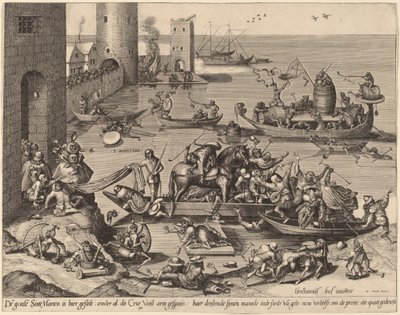 Saint Martin med sin häst i ett skepp av Johannes van Doetechum, the Elder, and Lucas