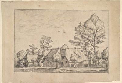Stor gård med dragbrunn från Ikoner av gårdar och lantstugor från..., ca. 1559-61. av Johannes van Doetecum I