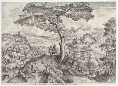 Soldiers at Rest Milites requiescentes from The Large Landscapes, ca. 1555-56. av Johannes van Doetecum I