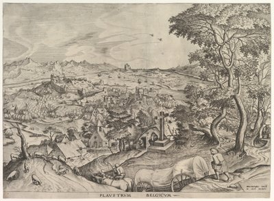 Den belgiska vagnen Plaustrum Belgicum från The Large Landscapes, ca. 1555-56. av Johannes van Doetecum I