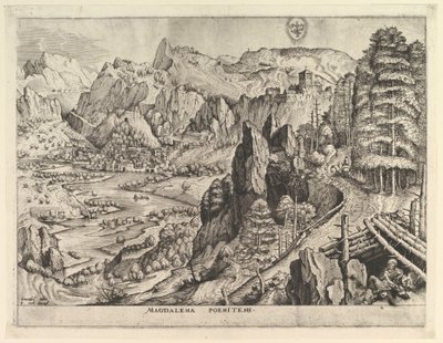 Den ångerfulla Magdalena Magdalena poenitens från De stora landskapen, ca. 1555-56. av Johannes van Doetecum I