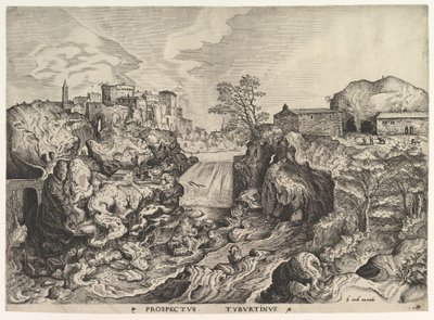 Vy över Tiber Tivoli Prospectus Tyburtinus från The Large Landscapes, ca. 1555-56. av Johannes van Doetecum I