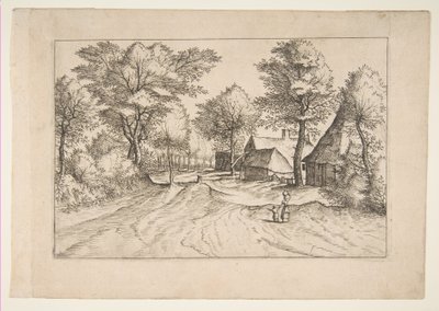 Village Road with a Farm and Sheds, från serien, The Small Landscapes Multifariaru..., 1559-61. av Johannes van Doetecum I