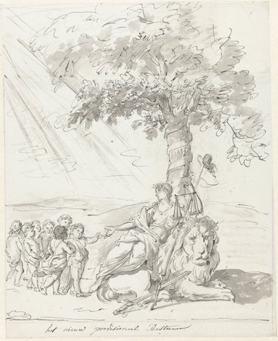 Folkets regering etablerad, dekoration på Amstelveld, 1795 Den nya provisoriska styrelsen (titel på objekt) av Johannes van Dregt (rejected attribution)