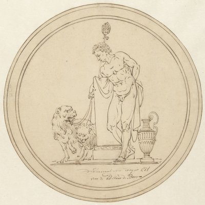 Allegorisk mansfigur, stående med två lejon av Johannes van Dregt
