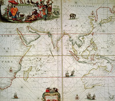 Karta över Afrika, Indien, Indiska oceanen och Ostindien av Johannes van Keulen