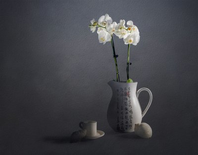 Elegant stilleben med orkidéer av John-Mei Zhong