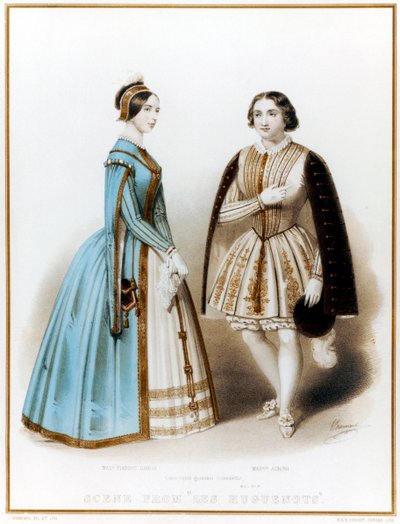 Pauline Viardot-Garcia, fransk mezzosopran och kompositör av spansk börd, & Marietta Alboni, italiensk kontralto, i akt I, scen 9 av Meyerbeers Les Huguenots av John (after) Brandard