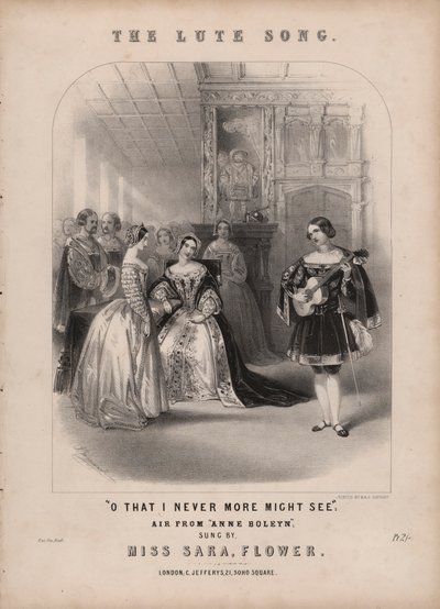 Lutsången från Anna Bolena av Donizetti (färg litho) av John (after) Brandard