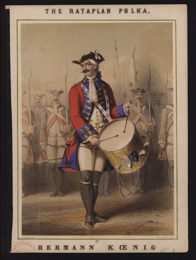 The Rataplan Polka, av Hermann Koenig, viktorianskt notomslag (lito i färg) av John (after) Brandard