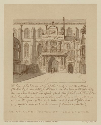 Södervy av ingången till Guildhall, City of London (litho) av John (after) Carter