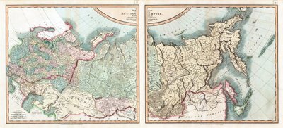 Karta över det ryska imperiet uppdelat i dess regeringar par Cary, John (ca 1754-1835). Etsning, akvarell av John (after) Cary