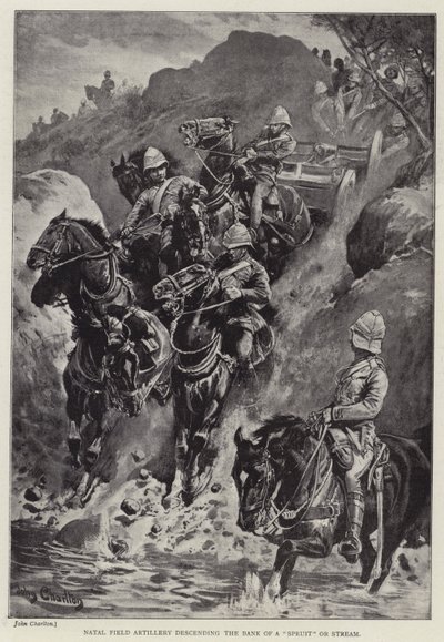 Natals fältartilleri som går ner mot stranden av en "spruta" eller ström (litho) av John (after) Charlton