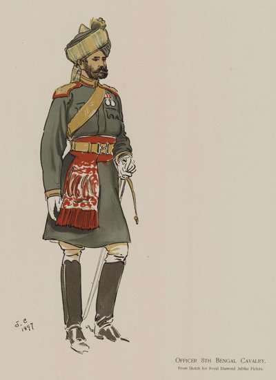Officer 8:e bengaliska kavalleriet (färg litho) av John (after) Charlton